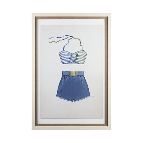 13924 - Swimsuit Blue  by Mercana Studio a Hand Embellished Textured Framed Art Print Matted under Glass