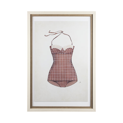 13925 - Swimsuit Pink by Mercana Studio a Hand Embellished Textured Framed Art Print Matted under Glass