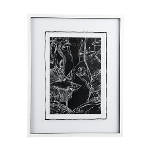 Fish Black by Mercana Studio a Hand Embellished Textured Framed Art Print Matted under Glass