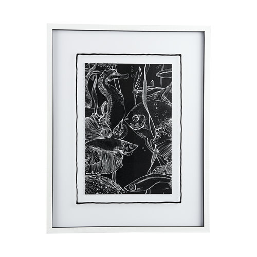 13937 - Fish Black by Mercana Studio a Hand Embellished Textured Framed Art Print Matted under Glass