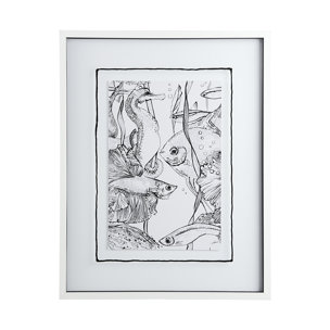 Fish White by Mercana Studio a Hand Embellished Textured Framed Art Print Matted under Glass