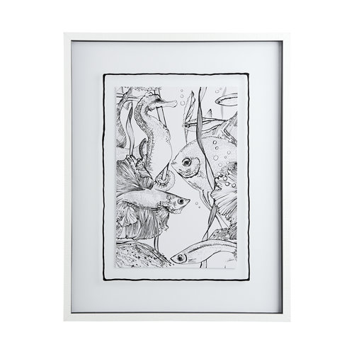 13938 - Fish White by Mercana Studio a Hand Embellished Textured Framed Art Print Matted under Glass