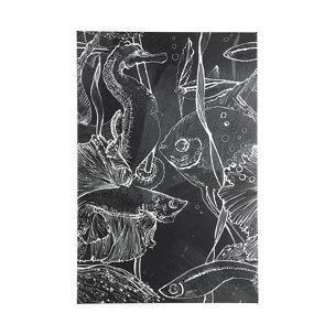 Fish Black I by Ariana a Hand Embellished Textured Canvas