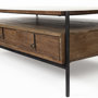 69016 - Glenn II 54x30 Dark Brown Wood w/ Black Iron Frame, Rectangle 3 Drawers Coffee Table