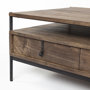 69016 - Glenn II 54x30 Dark Brown Wood w/ Black Iron Frame, Rectangle 3 Drawers Coffee Table