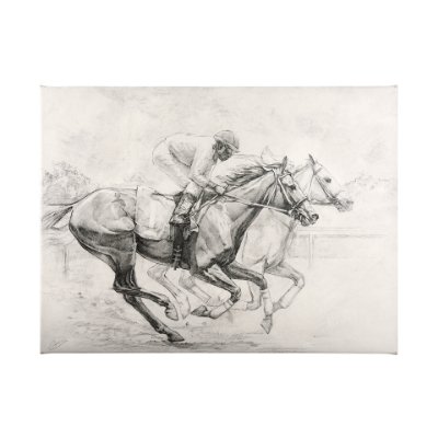 101982-L - Horse Racing I by Mercana Studio a Hand Embellished Textured Canvas