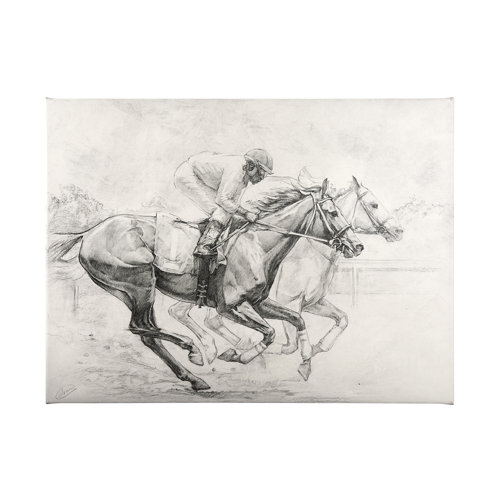 101982-L - Horse Racing I by Mercana Studio a Hand Embellished Textured Canvas