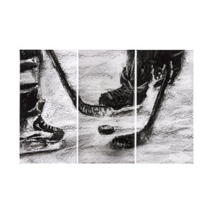 Sports Collection Hockey-L 3 Piece Triptych by Mercana Studio a Hand Embellished Textured Canvas