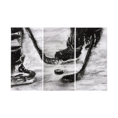 102063-L - Sports Collection Hockey-L 3 Piece Triptych by Mercana Studio a Hand Embellished Textured Canvas