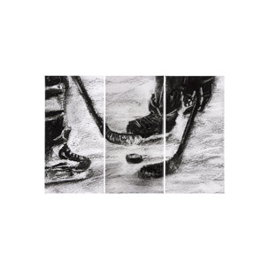 Sports Collection Hockey-S 3 Piece Triptych by Mercana Studio a Hand Embellished Textured Canvas