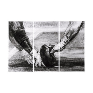 Sports Collection Football 3 Piece Triptych (L) by Mercana Studio a Hand Embellished Textured Canvas