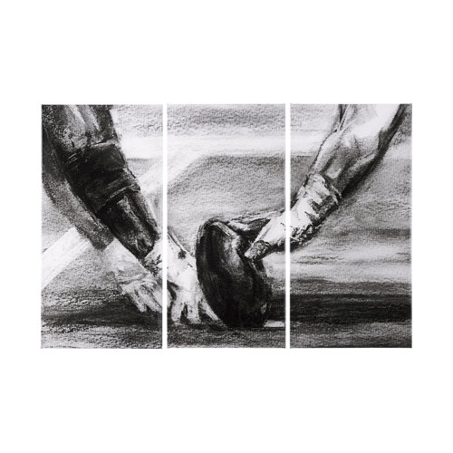 102064-L - Sports Collection Football 3 Piece Triptych (L) by Mercana Studio a Hand Embellished Textured Canvas