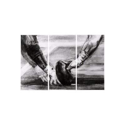 102064-S - Sports Collection Football 3 Piece Triptych (S) by Mercana Studio a Hand Embellished Textured Canvas