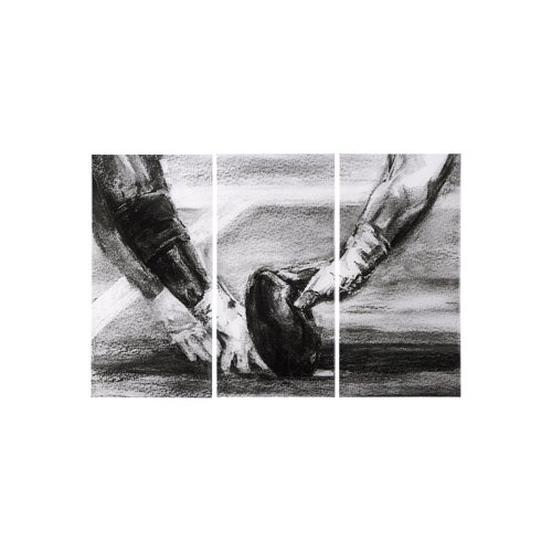102064-S - Sports Collection Football 3 Piece Triptych (S) by Mercana Studio a Hand Embellished Textured Canvas