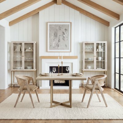 69177-AB - Faye I 48L x 48W x 30H Beige Finished Wood W/Gold Metal Base Square Dining Table