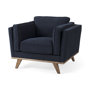 69618 - Brooks 41.7L x 34.8W x 33.5H Navy Blue Fabric Chair W/ Medium Brown Wooden Legs
