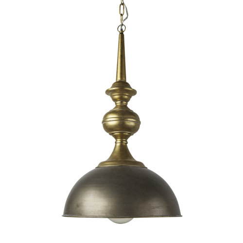 65267 - Capsa 17x29 Antique Gold and Silver Toned Metal Dome Pendant Light 