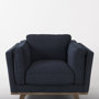 69618 - Brooks 41.7L x 34.8W x 33.5H Navy Blue Fabric Chair W/ Medium Brown Wooden Legs