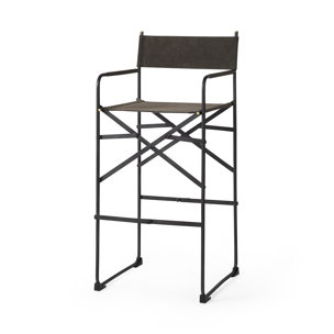 Direttore Backless 44.3in Seat Bar Stool | Brown/Gray Suede w/ Metal