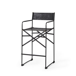 Direttore Backless 40.2in Seat Bar Stool | Black Leather w/ Black Iron