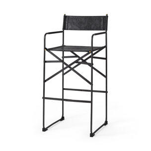 Direttore Backless 44.1in Seat Bar Stool | Black Leather w/ Black Iron
