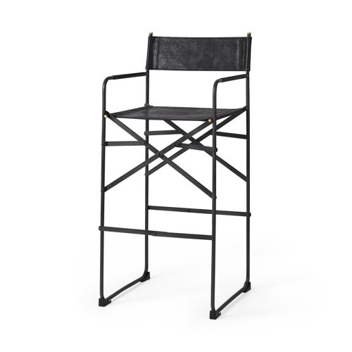 69632 - Direttore 19.3L x 19.3W x 44.1H Black Leather Seat W/Black Iron Frame Bar Stool
