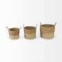 69584 - Morocco (Set of 3) Brown Two Tone Water Hyacinth and Cornhusk Round Basket W/ Handles 