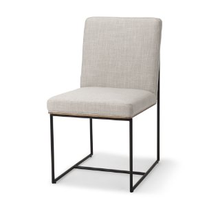 Stamford High-Back Dining Side Chair | Beige Linen w/ Black Metal