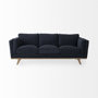 69621 - Brooks 90.2L x 34.8W x 33.5H Navy Blue Fabric Three Seater Sofa W/ Medium Brown Wooden Legs