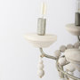 65200 - Phillum (29"x37") Silver Metal Chassis and White Wood Beaded Six Bulb Chandelier 