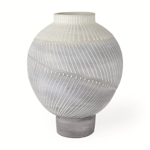 70075 - Blume 12.5H Off-White w/ Gray Textured Vase