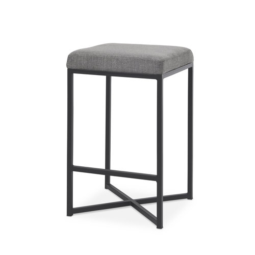 69574 - Frodo 26.4H Gray Fabric Seat W/Black Iron Frame Counter Stool