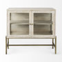 69292 - Arelius 36L x 18W x 32H White Wood, Gold Metal Base w/ 2 Glass Doors Accent Cabinet