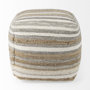 69502 - Aahana 16.0L x 16.0W x 16.0H White/Taupe/Gray Striped Hemp and Cotton Pouf