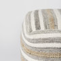 69502 - Aahana 16.0L x 16.0W x 16.0H White/Taupe/Gray Striped Hemp and Cotton Pouf
