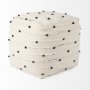 69506 - Amaira 16.0L x 16.0W x 16.0H Cream/Black/White patterned Wool and Cotton Pouf