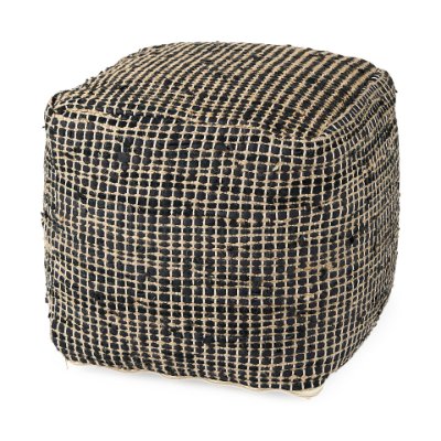 69561 - Aalia 16.0L x 16.0W x 16.0H Charcoal Leather and Jute Pouf