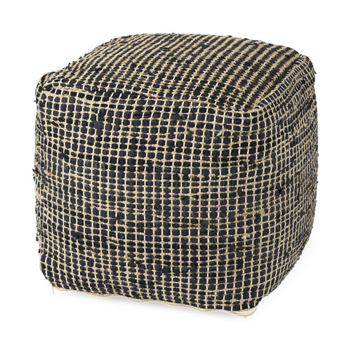 69561 - Aalia 16.0L x 16.0W x 16.0H Charcoal Leather and Jute Pouf