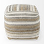 69502 - Aahana 16.0L x 16.0W x 16.0H White/Taupe/Gray Striped Hemp and Cotton Pouf