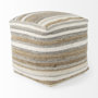 69502 - Aahana 16.0L x 16.0W x 16.0H White/Taupe/Gray Striped Hemp and Cotton Pouf