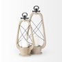68638 - Zain II Large Brown Wooden Vintage Inspired Candle Holder Lantern