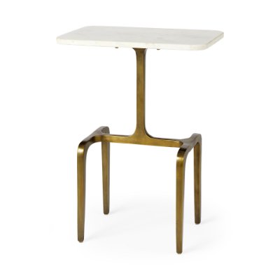 69672 - Preston 17.3L x 11.3W x 22.8H White Marble Top W/Gold Metal Accent Table 