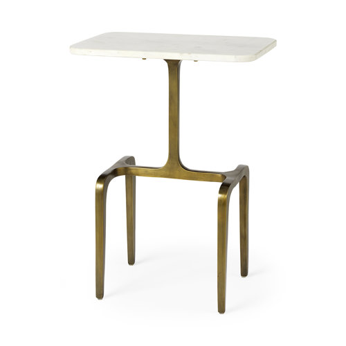 69672 - Preston 17.3L x 11.3W x 22.8H White Marble Top W/Gold Metal Accent Table 