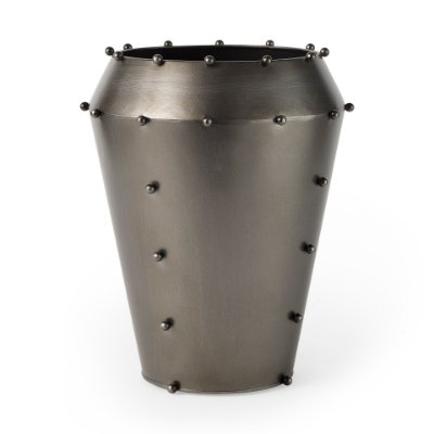 69681 - Elio 12.2H Large Gun Metal Gray Metal W/Studs Vase