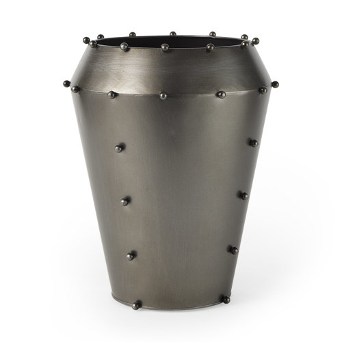 69681 - Elio 12.2H Large Gun Metal Gray Metal W/Studs Vase