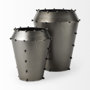 69681 - Elio 12.2H Large Gun Metal Gray Metal W/Studs Vase