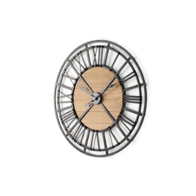 69654 - Lewiston 30.1L x 2.0W x 30.1H Black Iron W/Wood Round Wall Clock