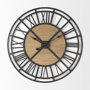 69654 - Lewiston 30.1L x 2.0W x 30.1H Black Iron W/Wood Round Wall Clock