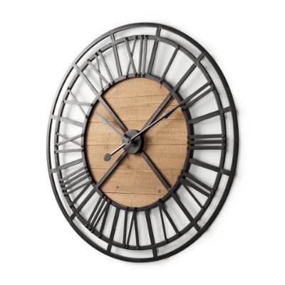 69656 - Lewiston 42.1L x 2.6W x 42.1H Black Iron W/Wood Round Wall Clock