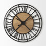 69656 - Lewiston 42.1L x 2.6W x 42.1H Black Iron W/Wood Round Wall Clock
